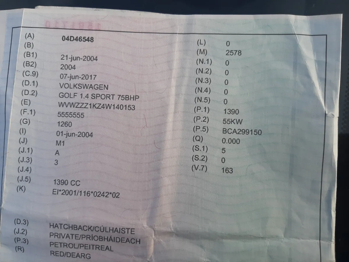 VW GOLF 1.4 SPORT PETROL 2004 - Image 2