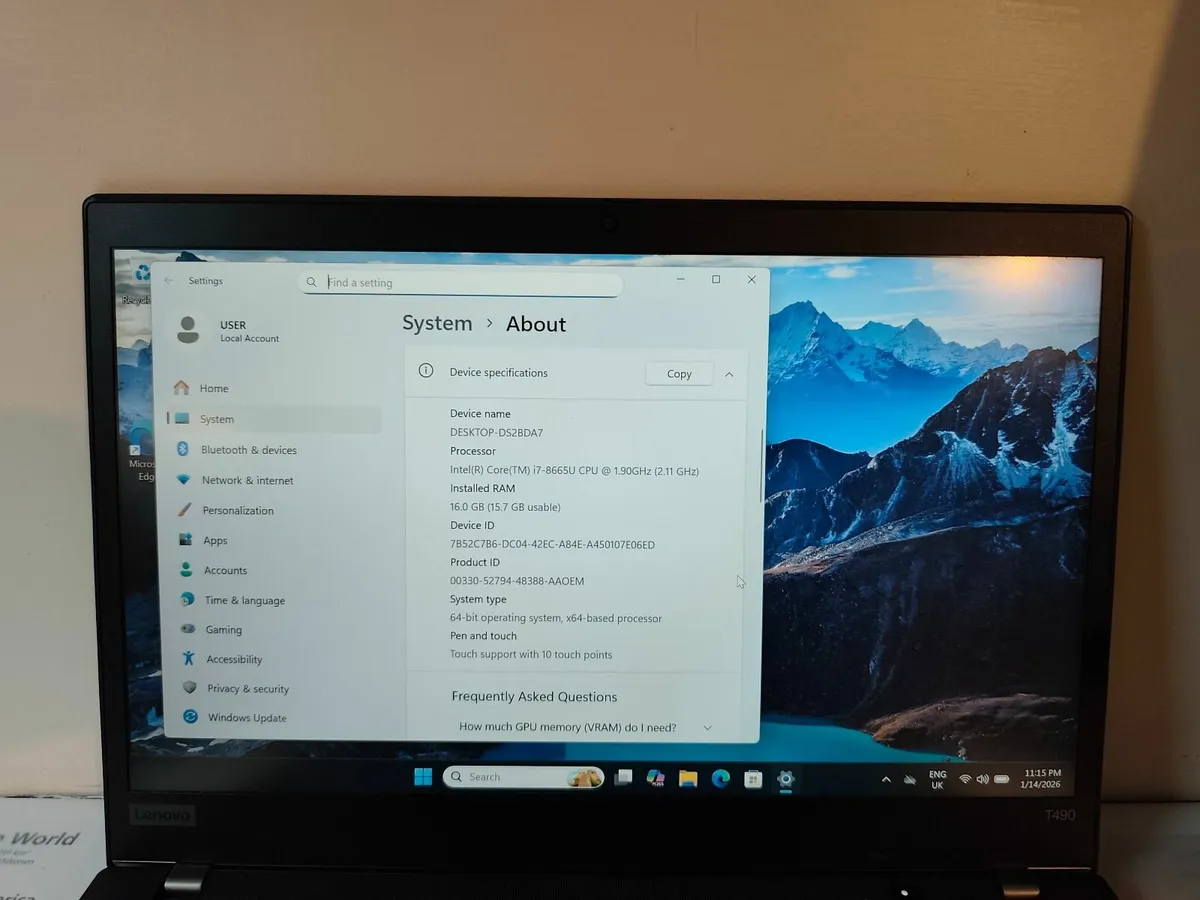 Lenovo ThinkPad T490 Intel i7 8th Gen - Image 2