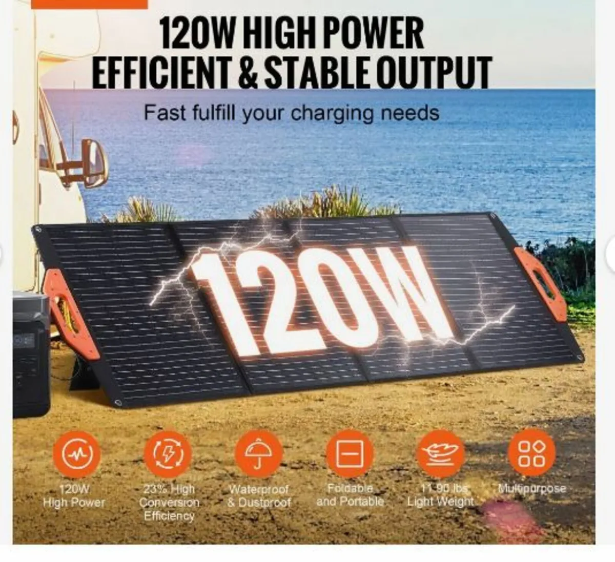 Portable Monocrystalline Solar Panel, 120W - Image 1