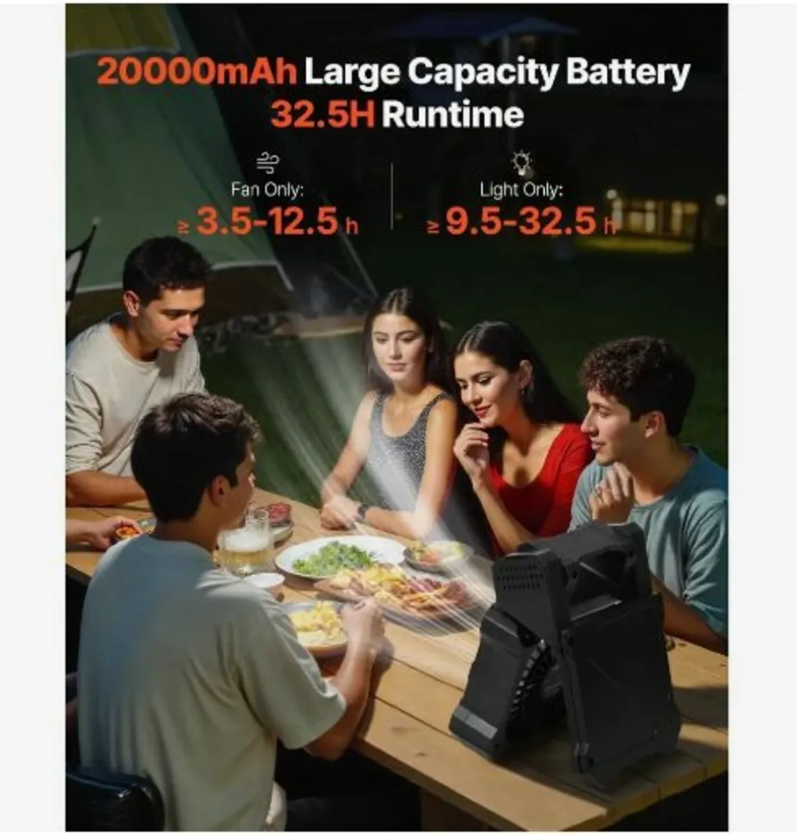 20000mAh Rechargeable Solar Fan - Image 2
