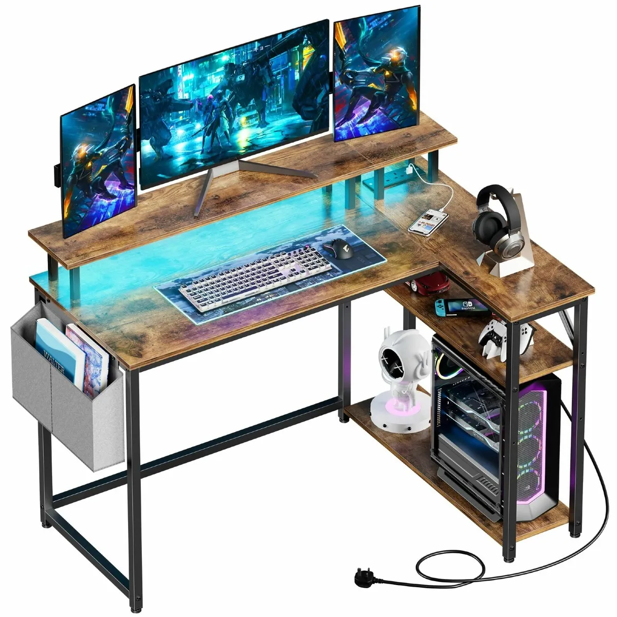 L Shaped Desk with Led Lights＆Power Outlet 118CM - Image 1