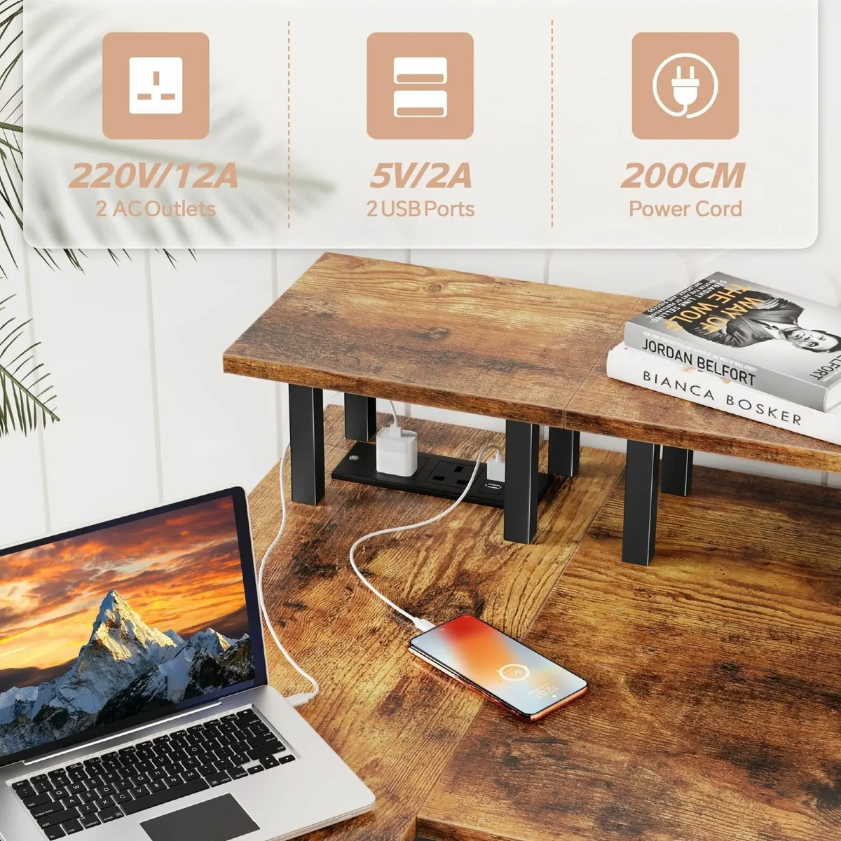 L Shaped Desk with Led Lights＆Power Outlet 118CM - Image 4