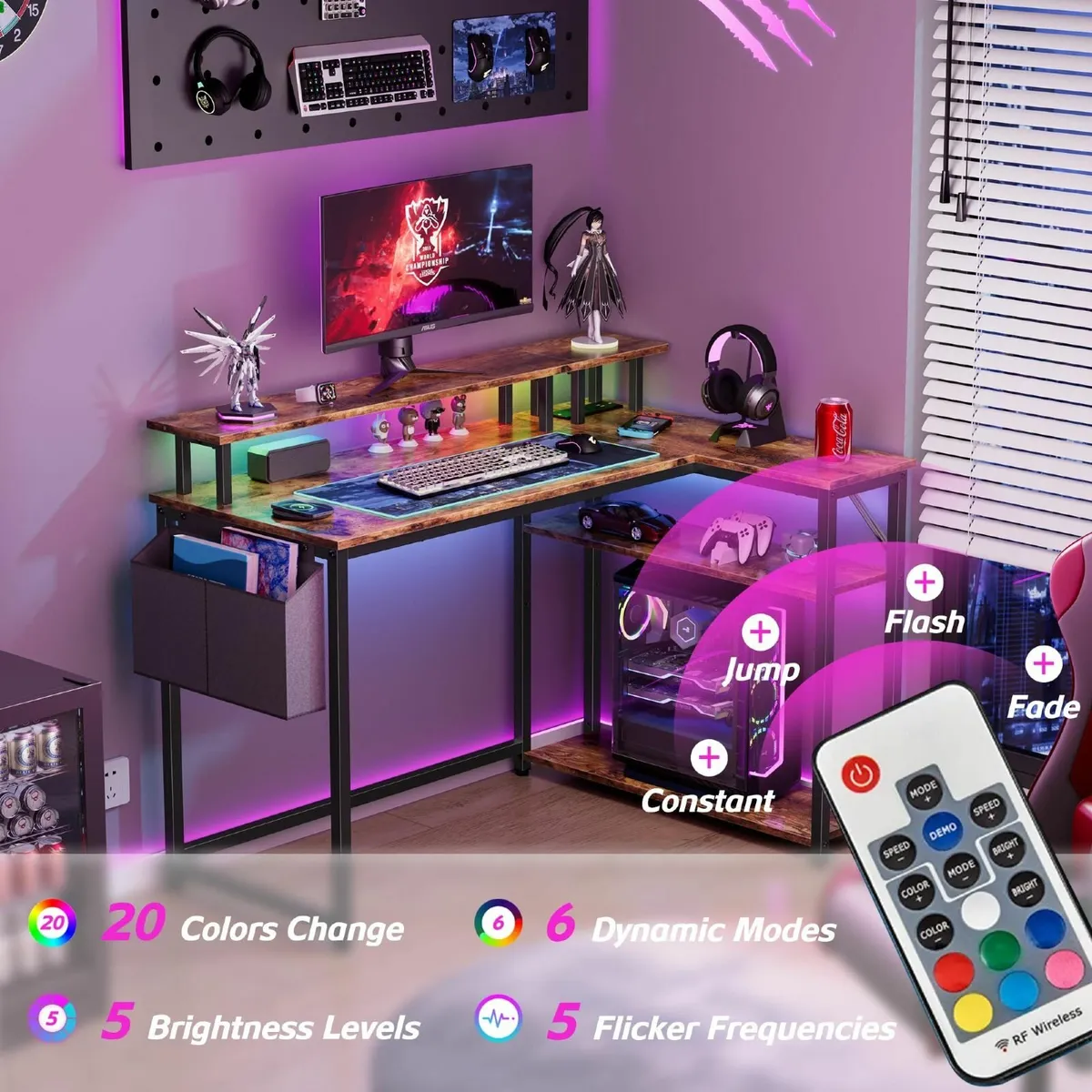 L Shaped Desk with Led Lights＆Power Outlet 118CM - Image 3