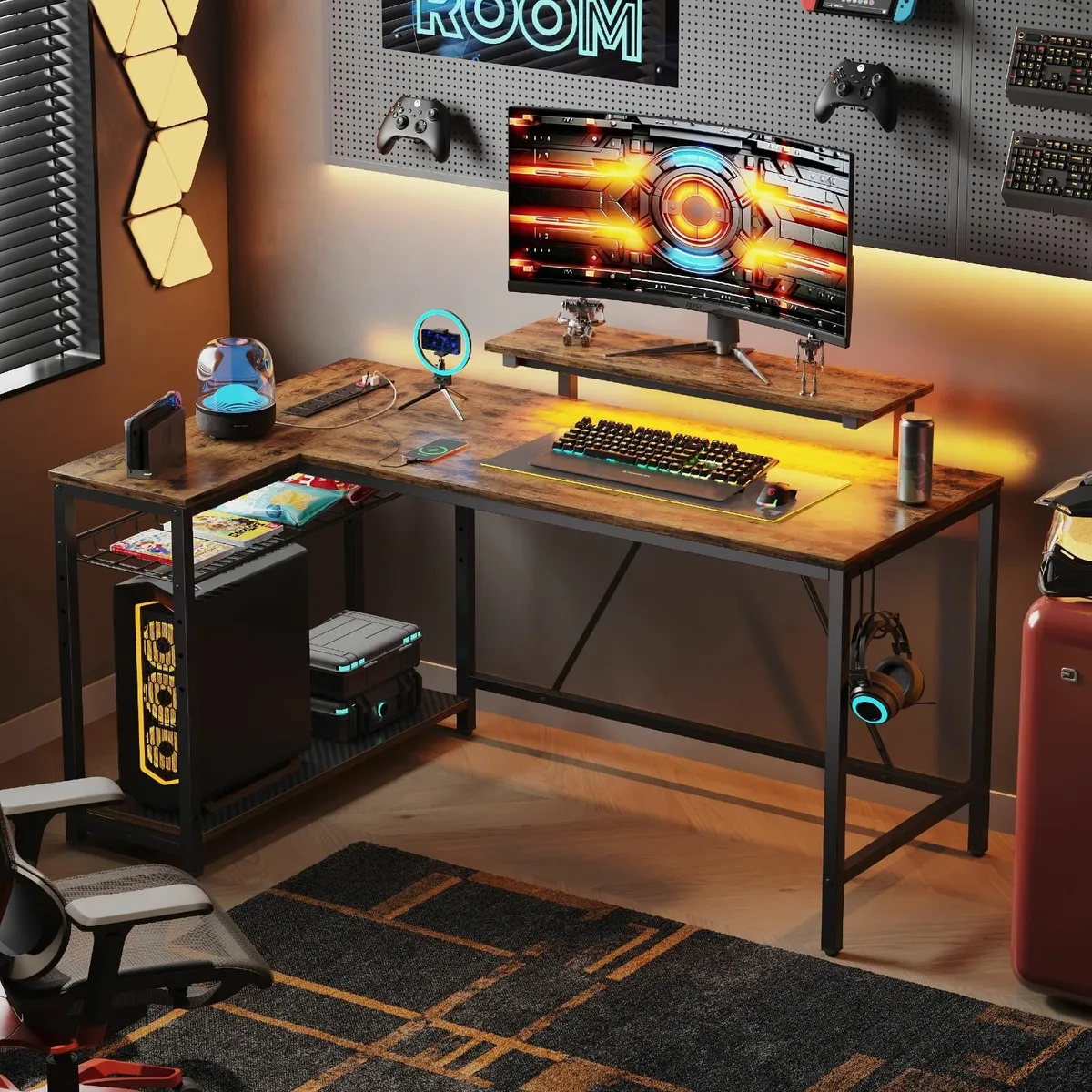 132.5CM L-Shaped Desk with 3 Power Outlets 2 USB - Image 2