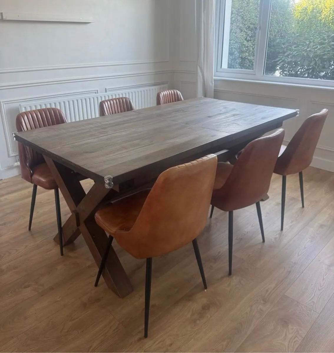 Six tan leather dining chairs - Image 2