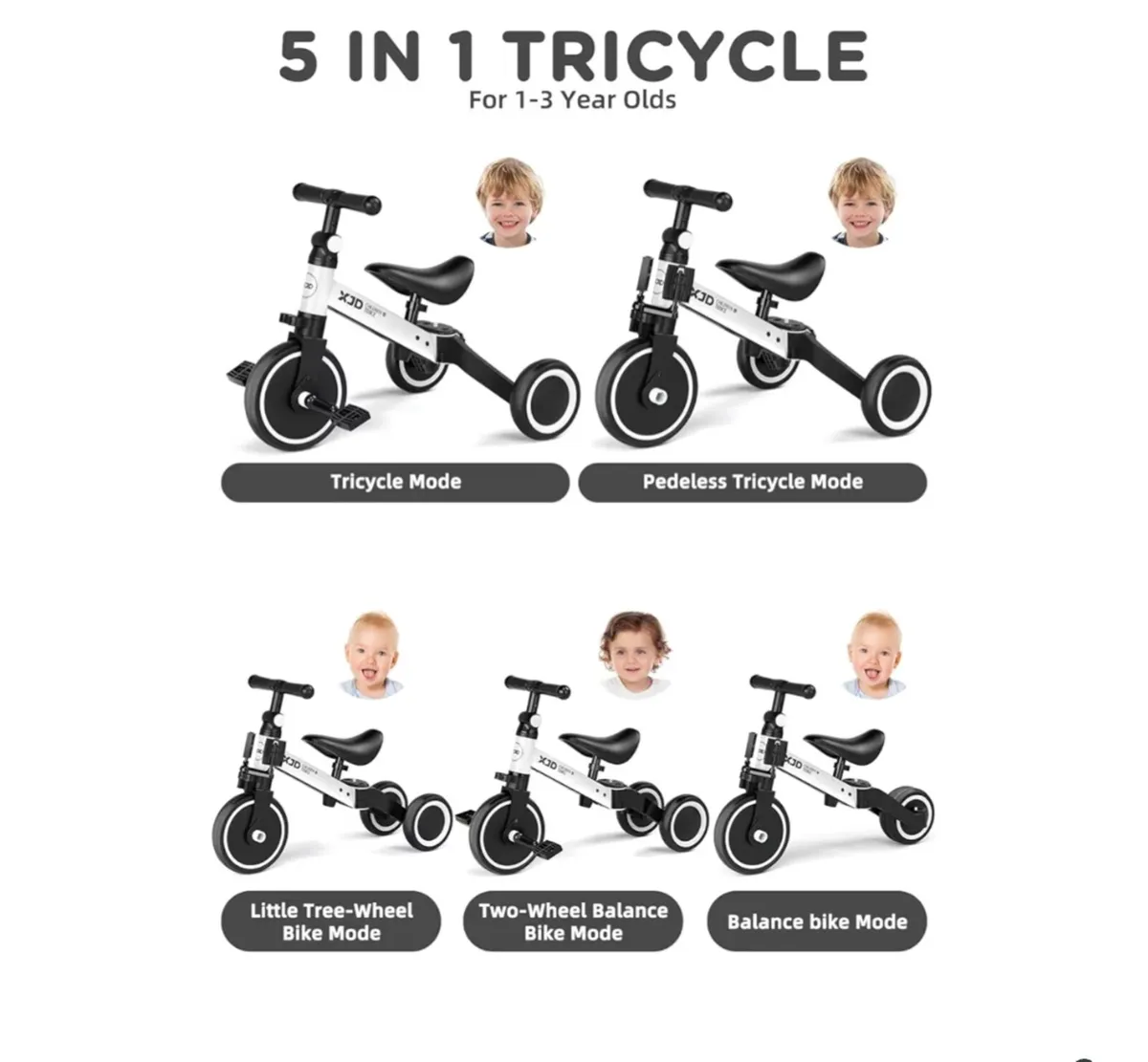 5 in 1 Toddler Balance Bike Tricycle - Image 3