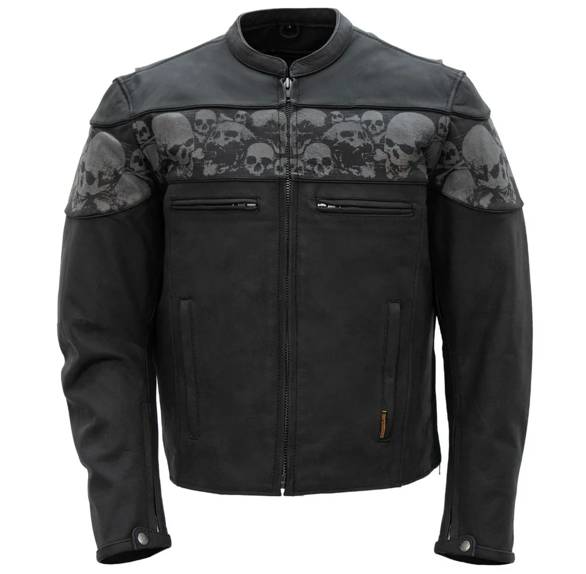 Biker “Reflective Skull” Leather Jacket - Image 1