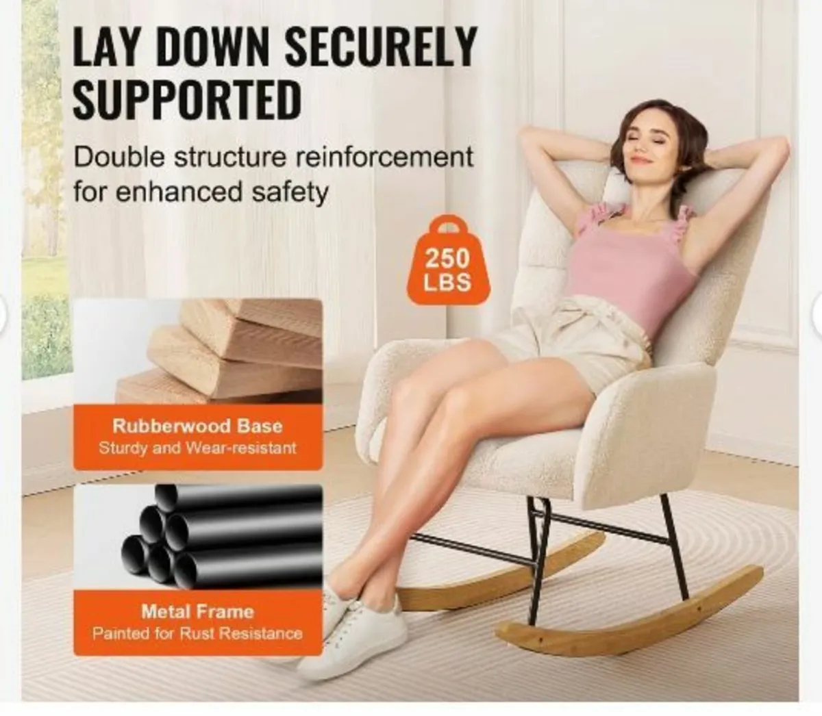 Nursery Rocking Chair, 250 lbs Weight Capacity - Image 2