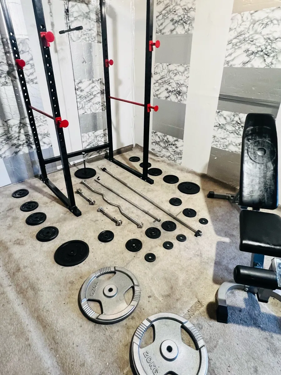 110KG WEIGHTS BARS POWER RACK BENCH - Image 4