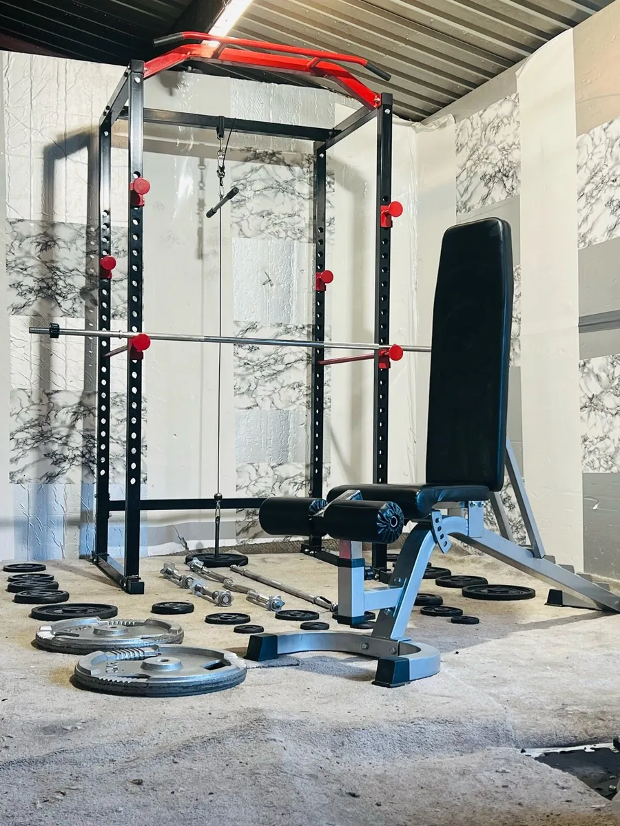 110KG WEIGHTS BARS POWER RACK BENCH - Image 1