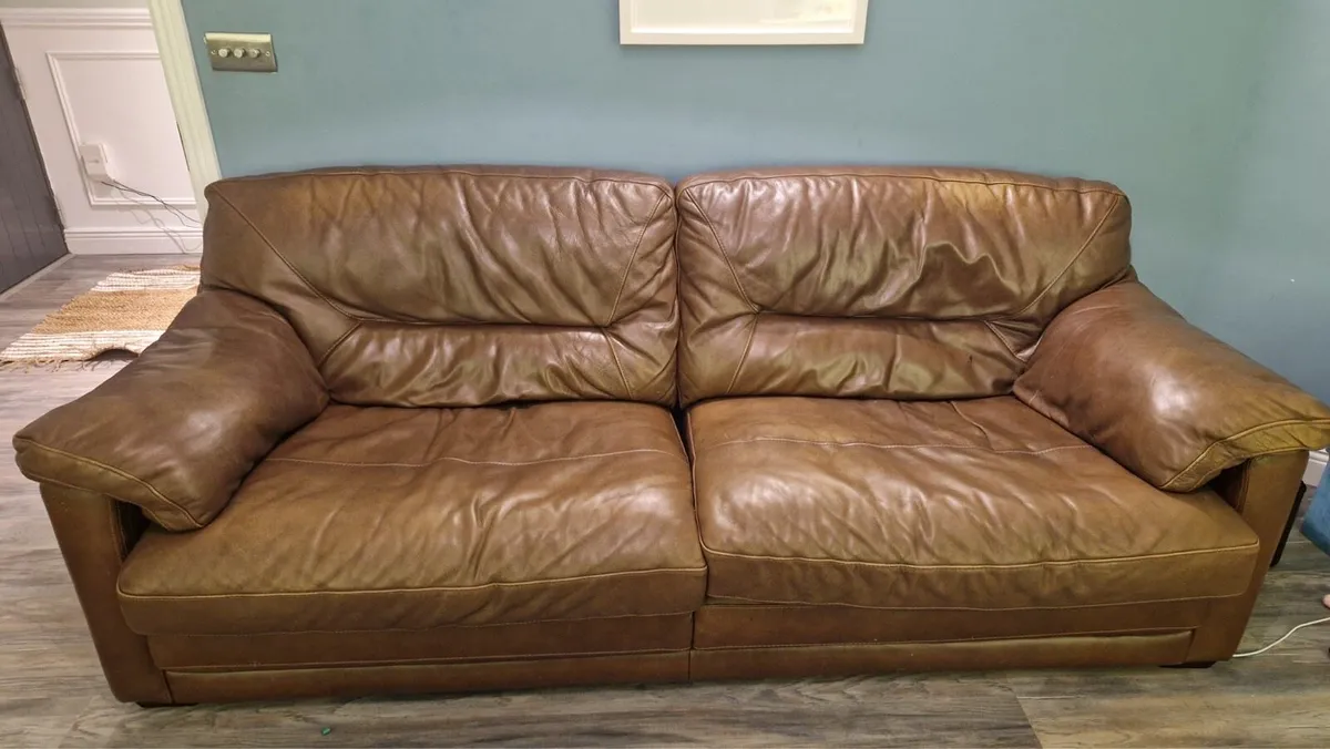 4 seater brown leather sofa - Image 2