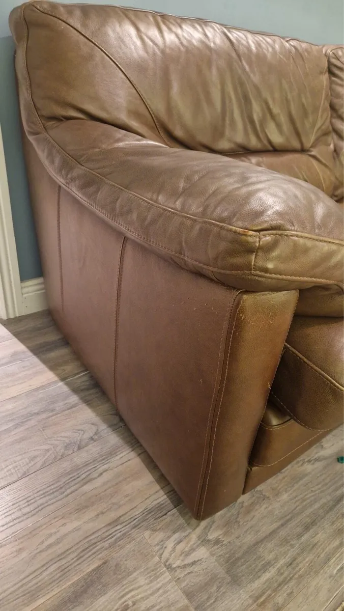 4 seater brown leather sofa - Image 3