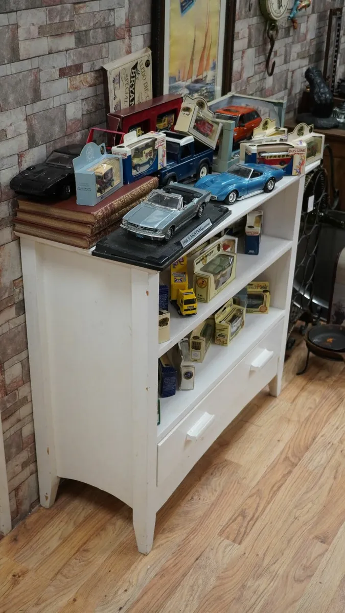 Vintage White Painted Low Bookcase Cabinet with Dr - Image 2