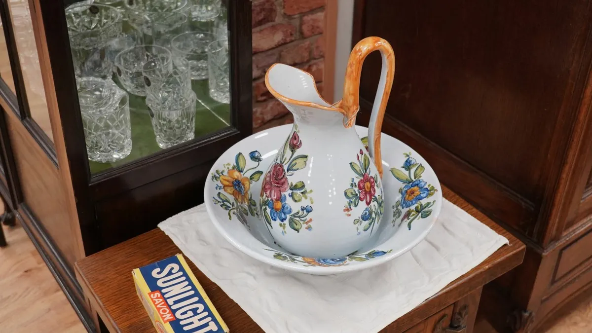 Vintage Hand-Painted Floral Wash Jug & Basin Set - Image 1