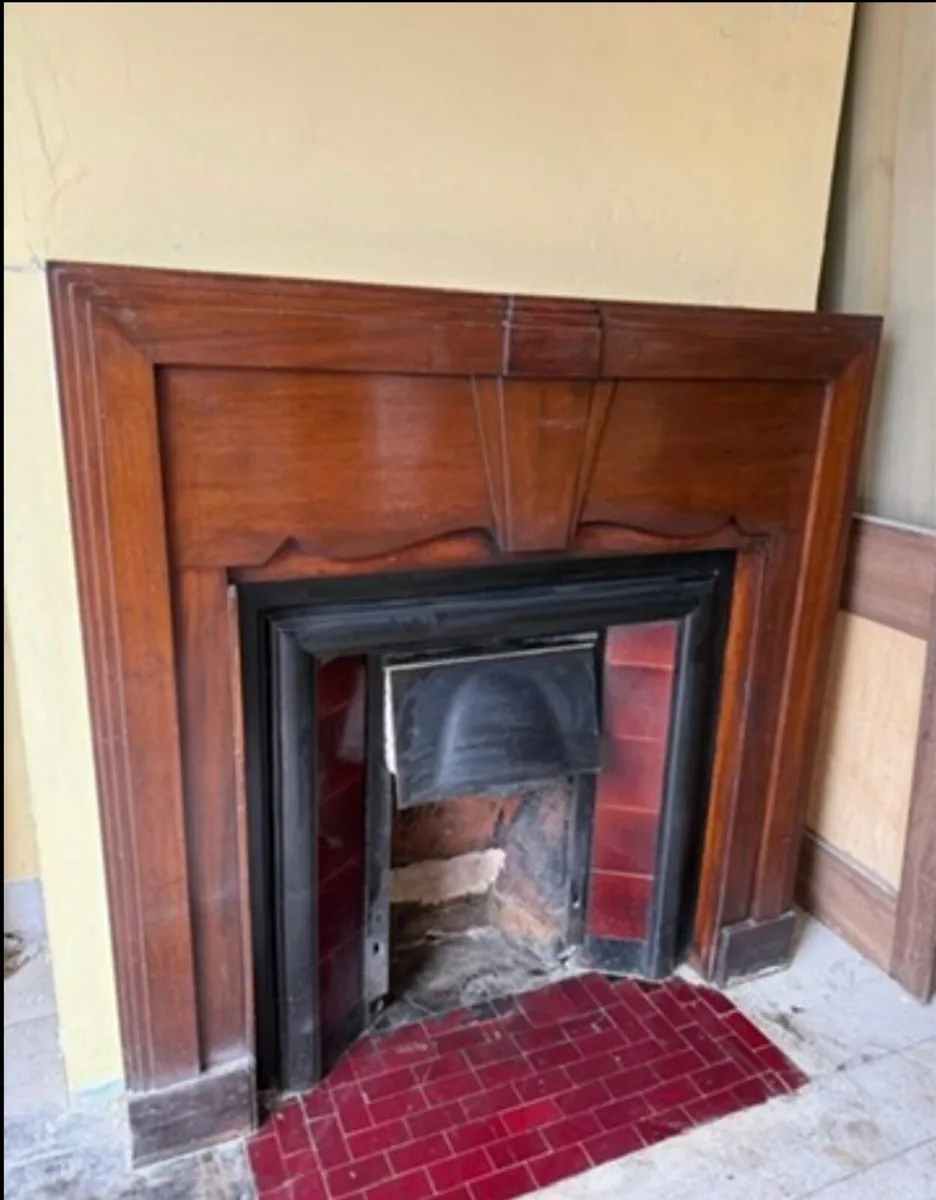 Cast Iron Fireplace & Wooden Mantel - Image 1