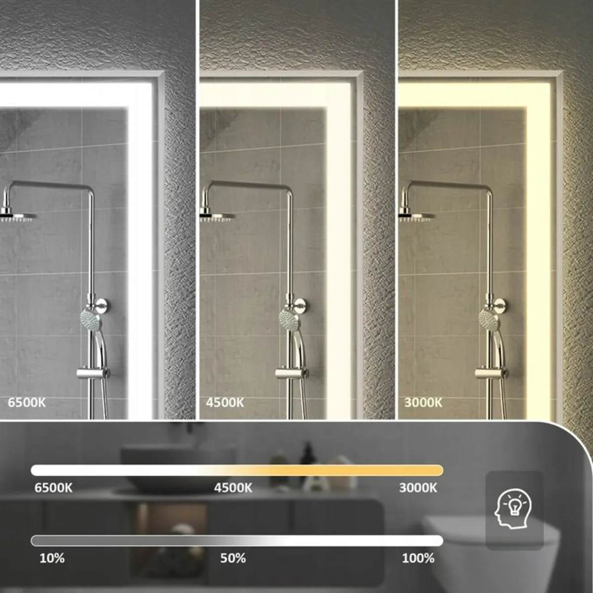LED Bathroom Mirror Antifog Time and Temperature - Image 3