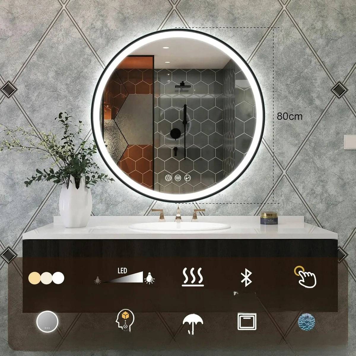 LED Bathroom Mirror Black Frame - Image 1