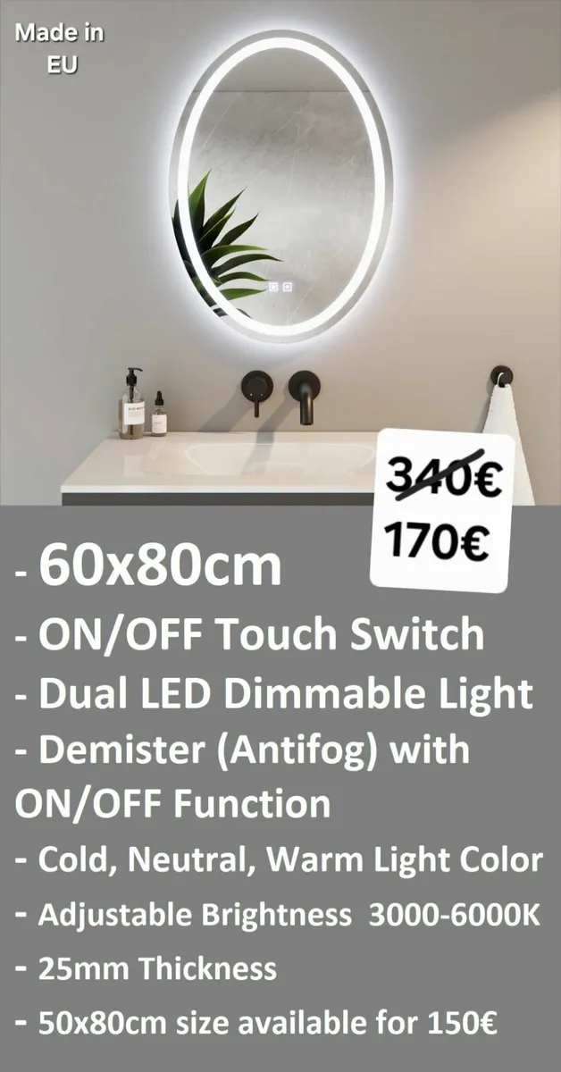 LED Bathroom Mirror Antifog Defogger