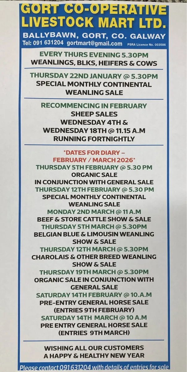 Gort Mart: Thurs Jan 15th : Entries