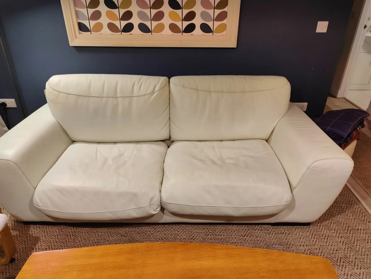 Large white real leather sofa - Image 1