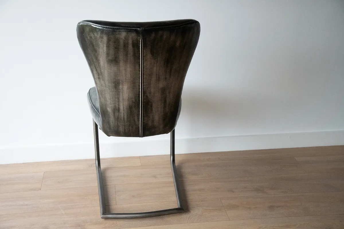 4  Dining Chairs -Like New Leather Cantilever - Image 2