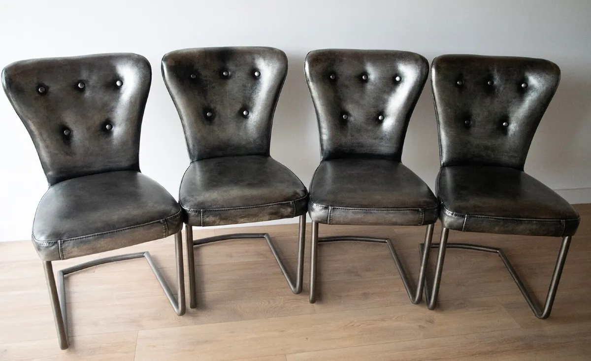 4  Dining Chairs -Like New Leather Cantilever - Image 1