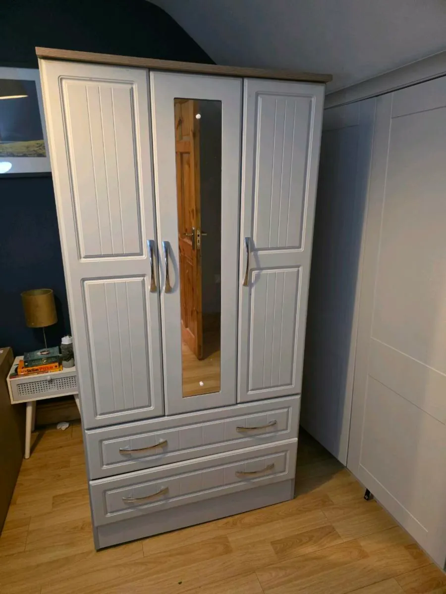 3 Door Grey Wardrobe  Good Condition - Image 2