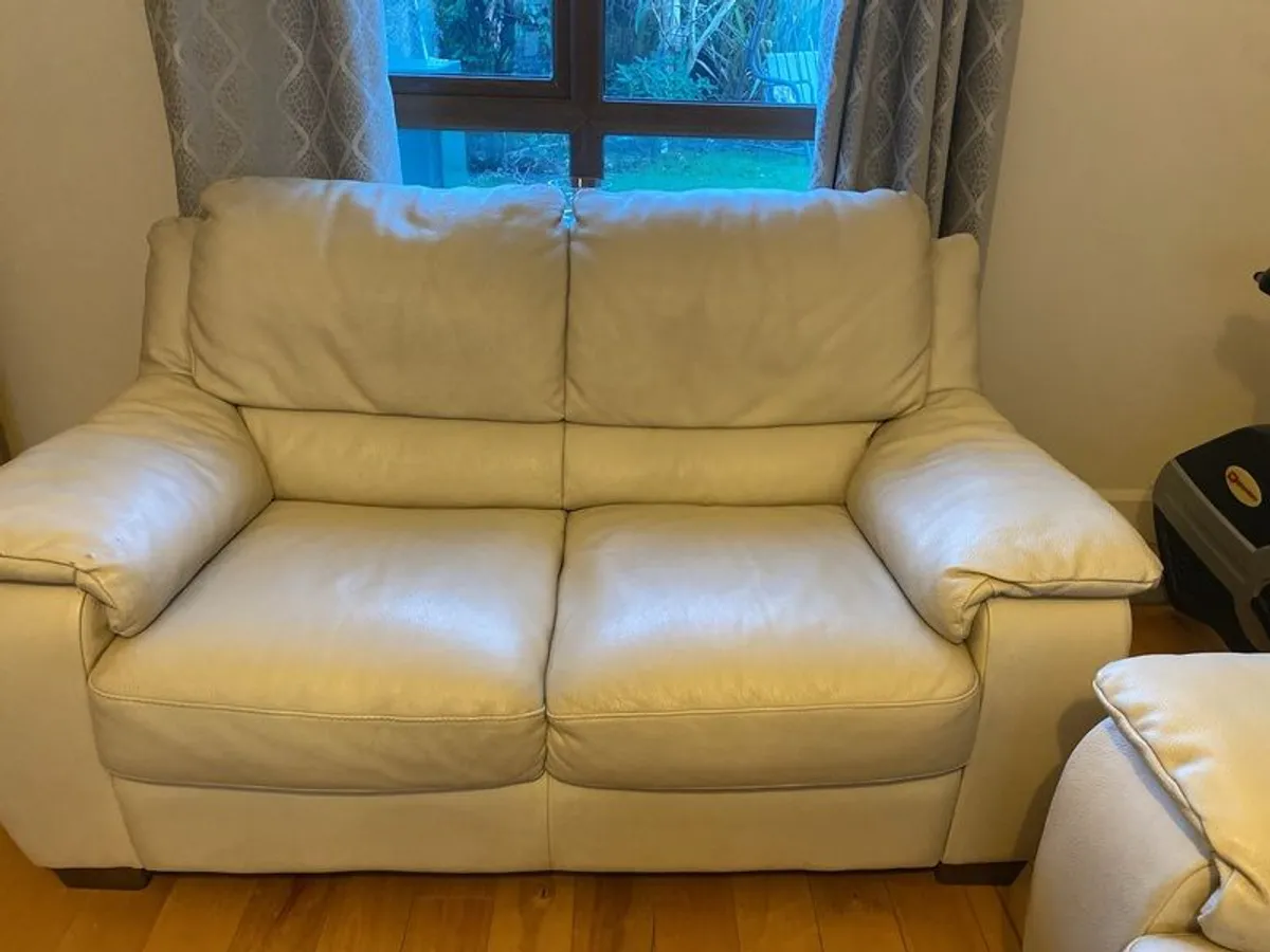 cream leather 3 seater and 2 seater sofas - Image 2