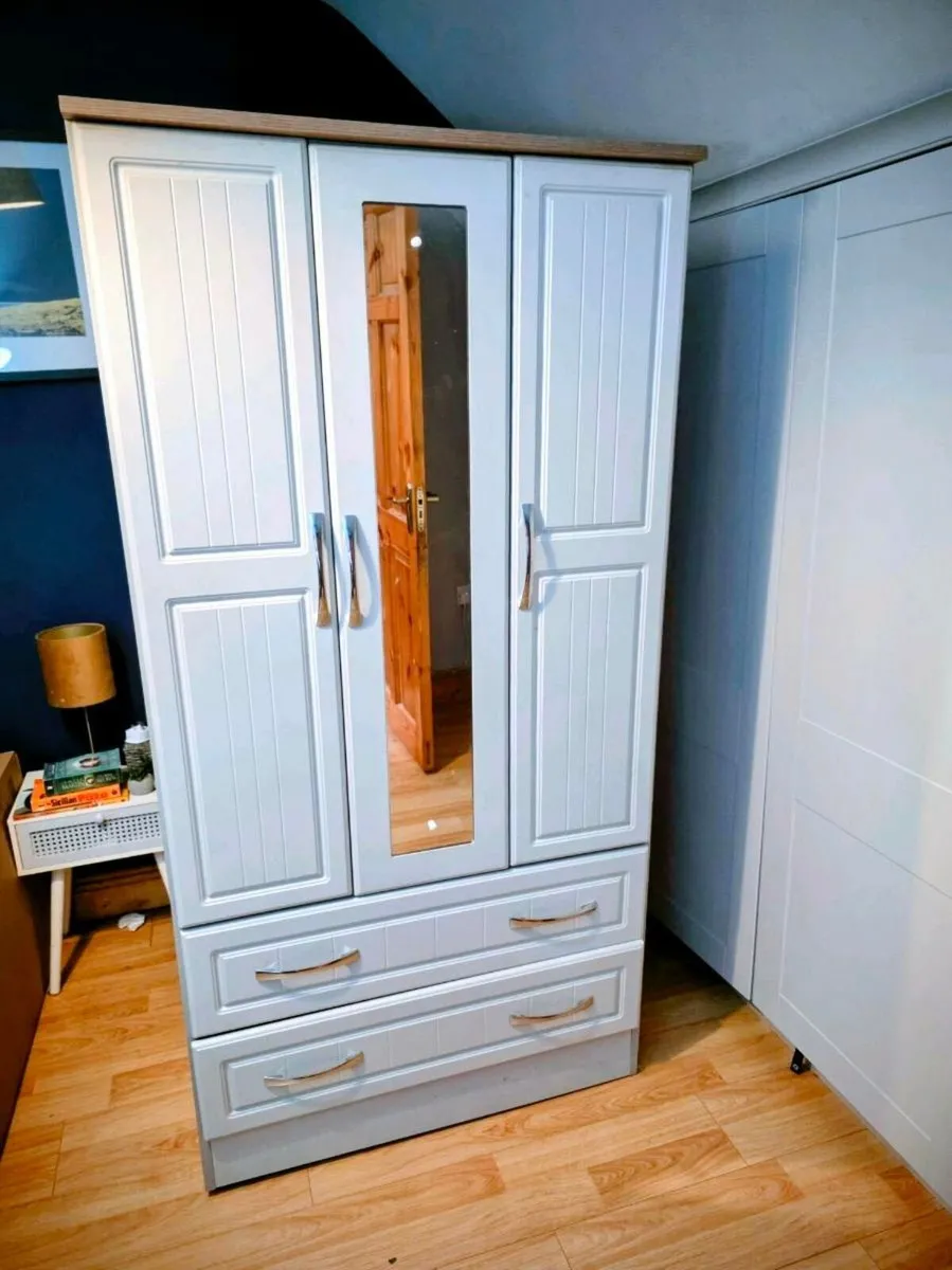 3 Door Grey Wardrobe  Good Condition - Image 1