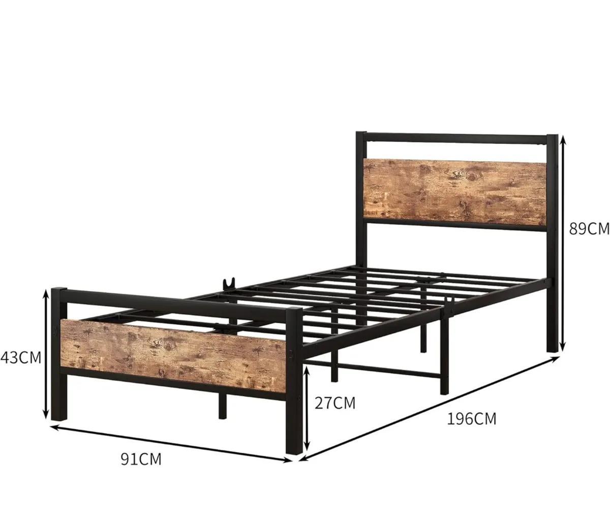 Metal Platform Bed Frame 3 FT Single with Wooden H - Image 2