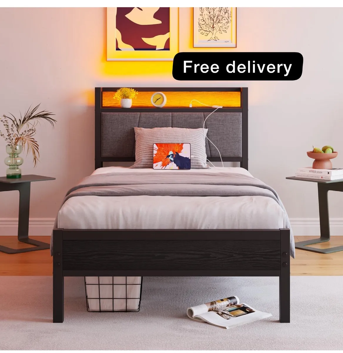 Bed Frame with Charging Station and Led - Image 1
