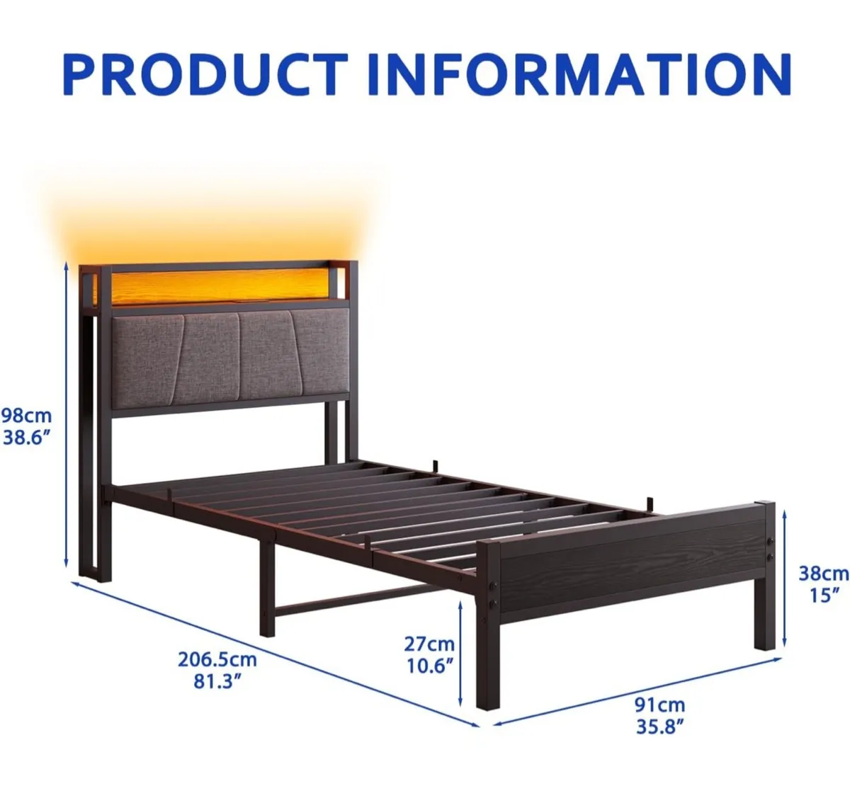 Bed Frame with Charging Station and Led - Image 3