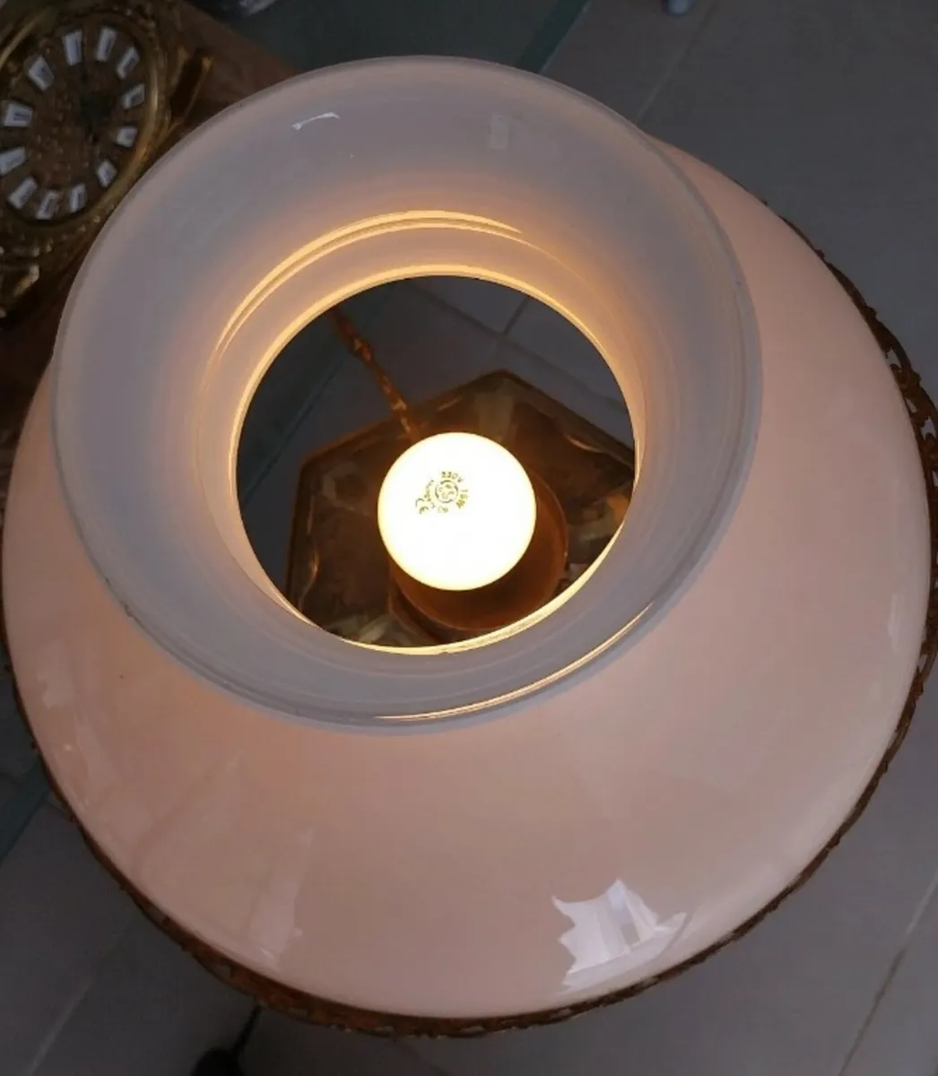 Tall brass lamp with glass shade - Image 2