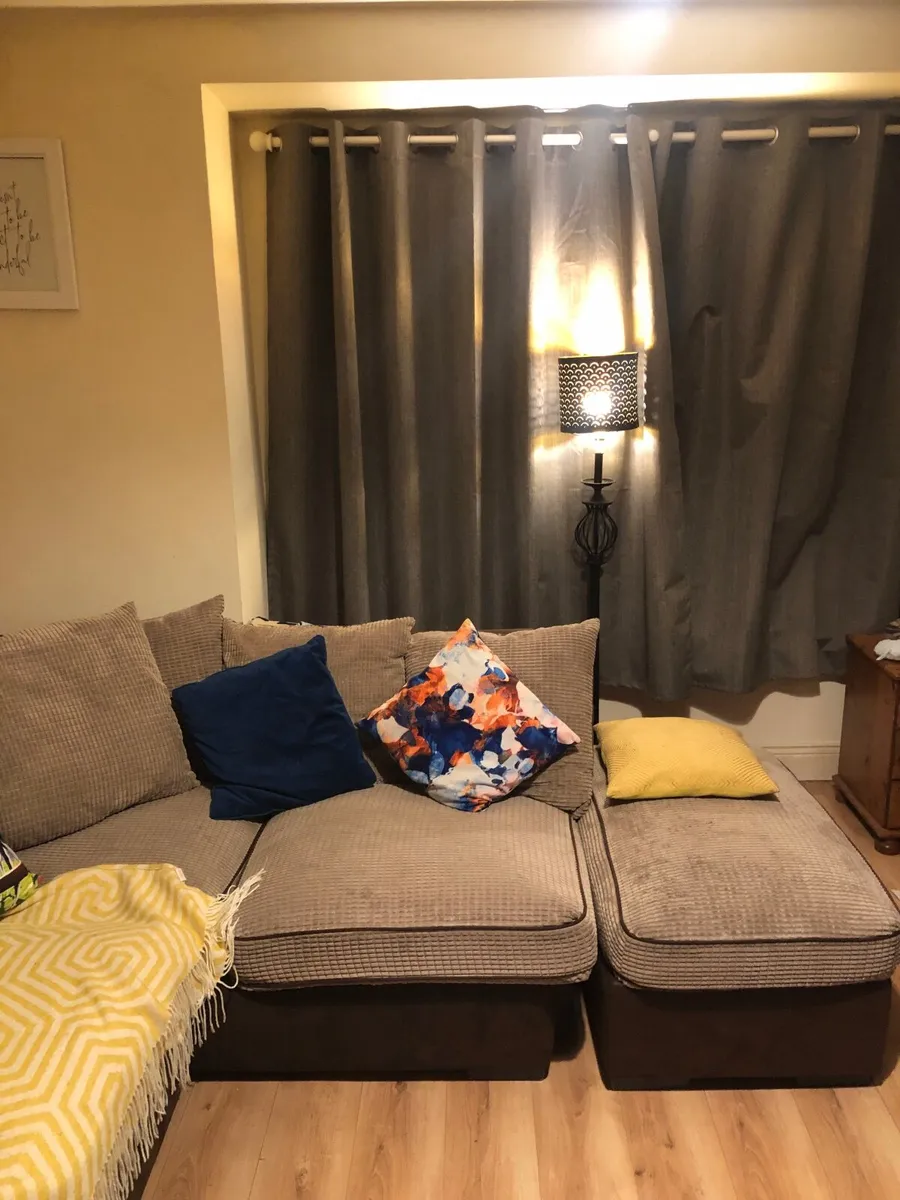 L shaped Couch with large pouffe - Image 2
