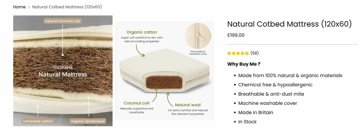 Mokee Natural Baby Mattress - Image 2