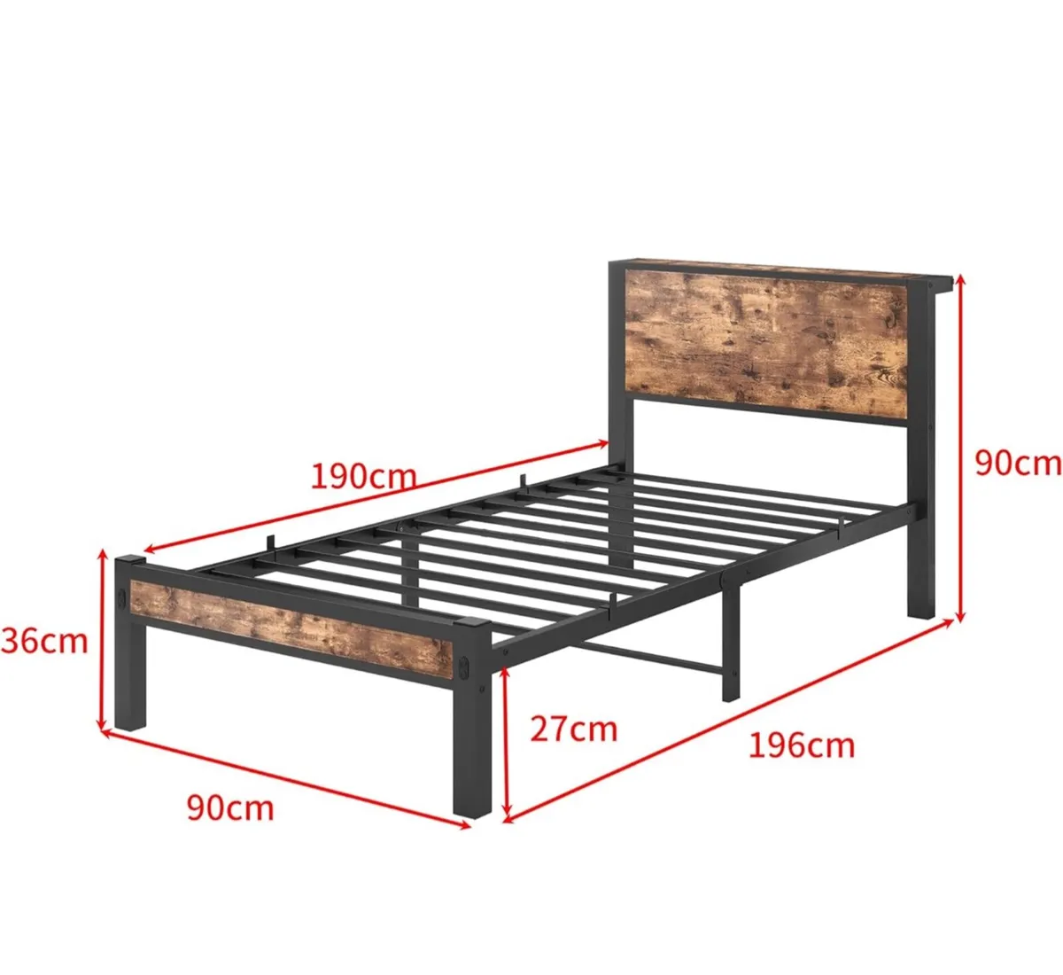 Single Bed Frame with Wood Storage Headboard - Image 3