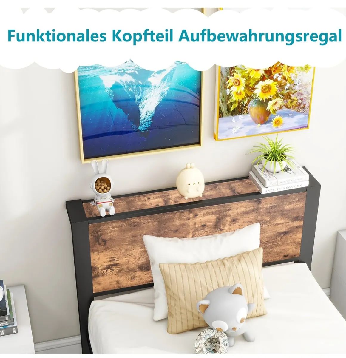 Single Bed Frame with Wood Storage Headboard - Image 4