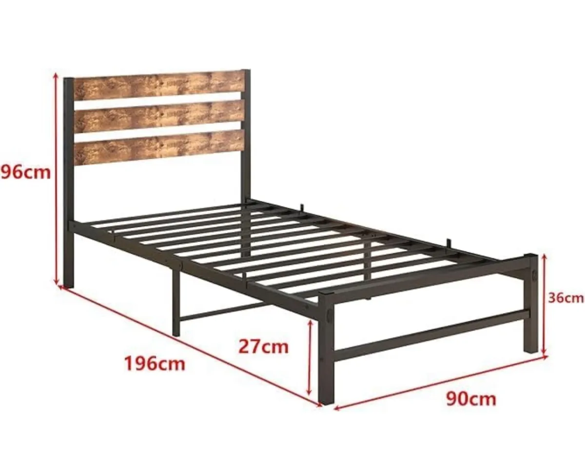 Single Bed Frame with Rustic Wood Headboard - Image 4