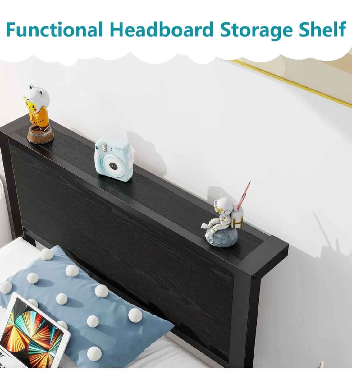 Single Bed Frame with Wood Storage Headboard - Image 2