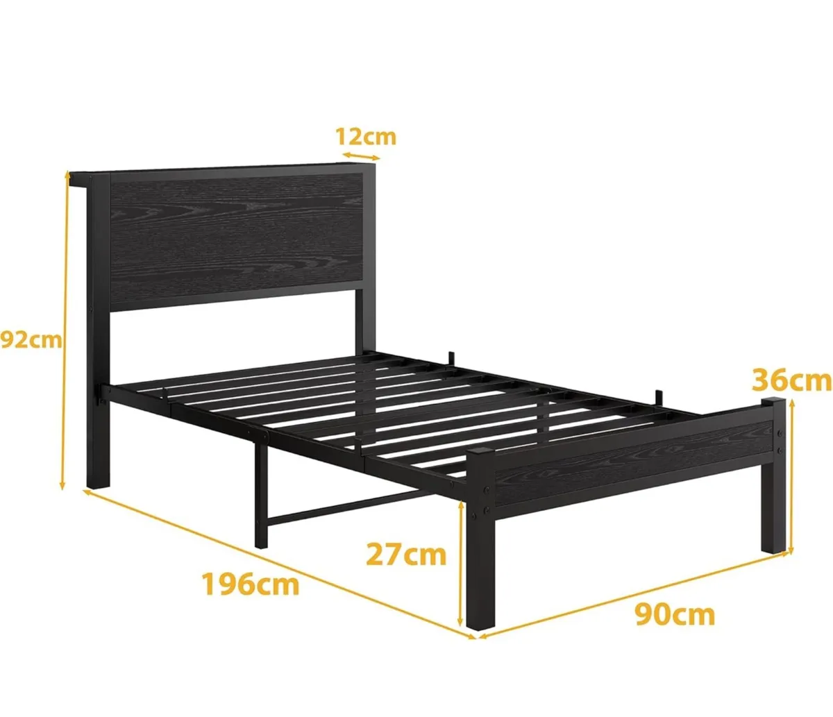 Single Bed Frame with Wood Storage Headboard - Image 3