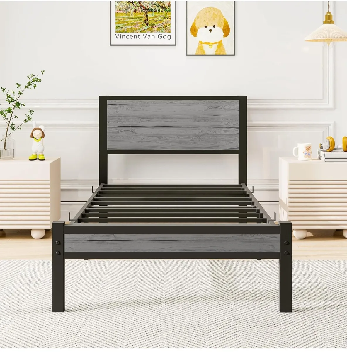 Single Bed Frame with Wood Storage Headboard - Image 2