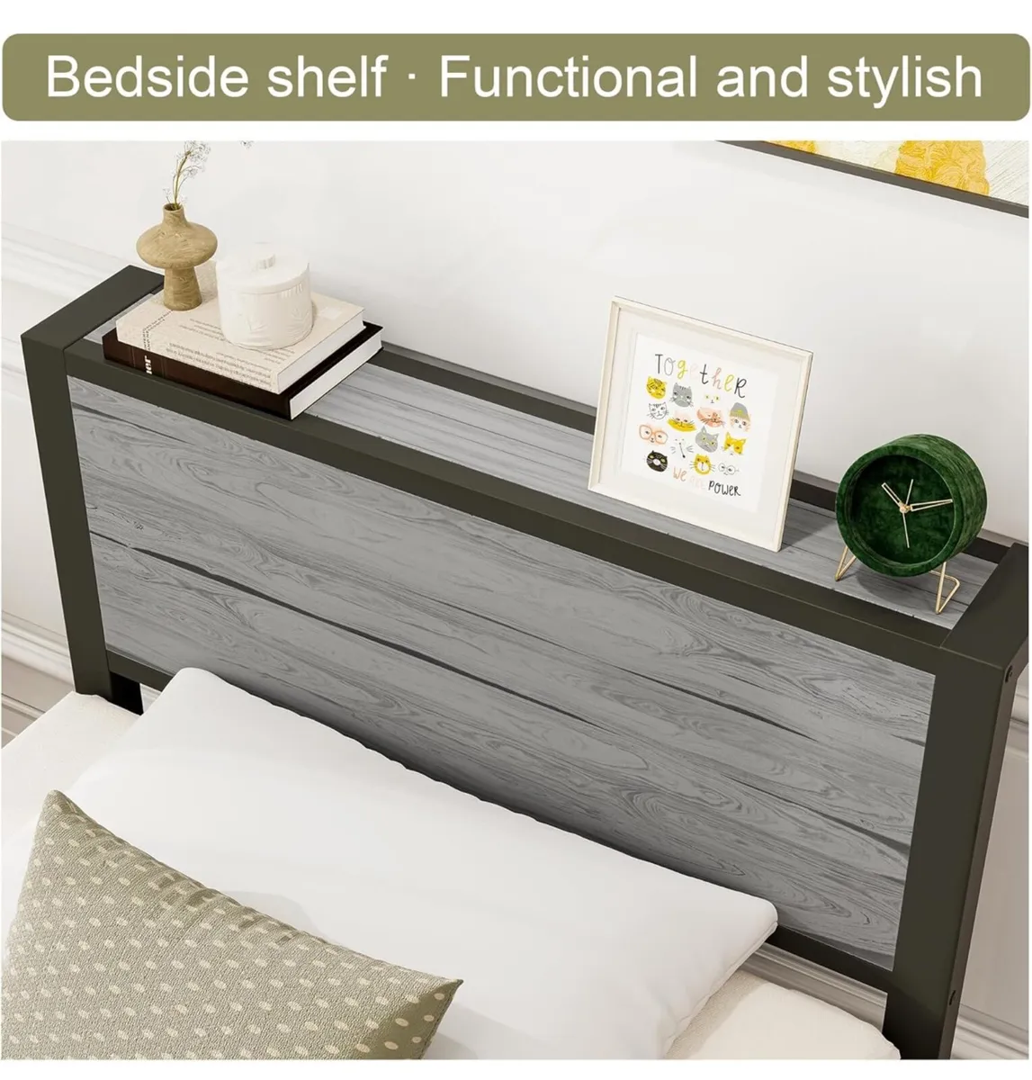 Single Bed Frame with Wood Storage Headboard - Image 4