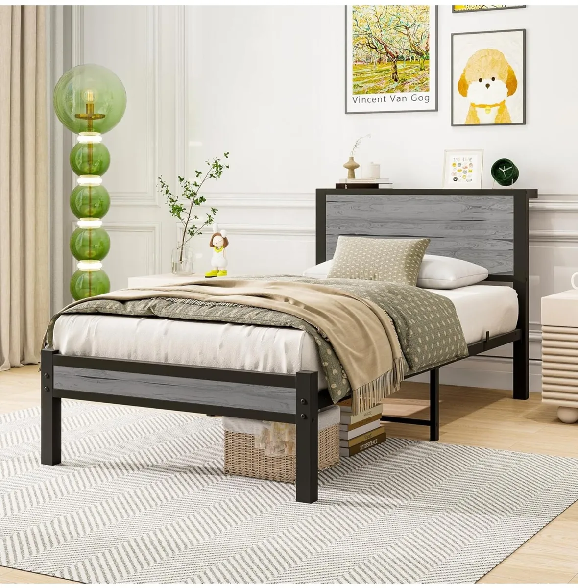 Single Bed Frame with Wood Storage Headboard - Image 1