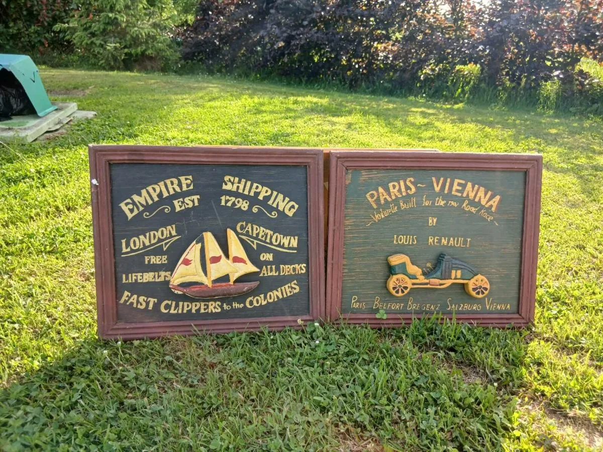 Vintage Handpainted Wooden Plaques - Image 1