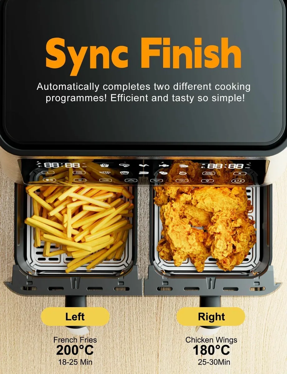 10L Dual Air Fryer 2 Drawers 10-In-1 Cooking - Image 4