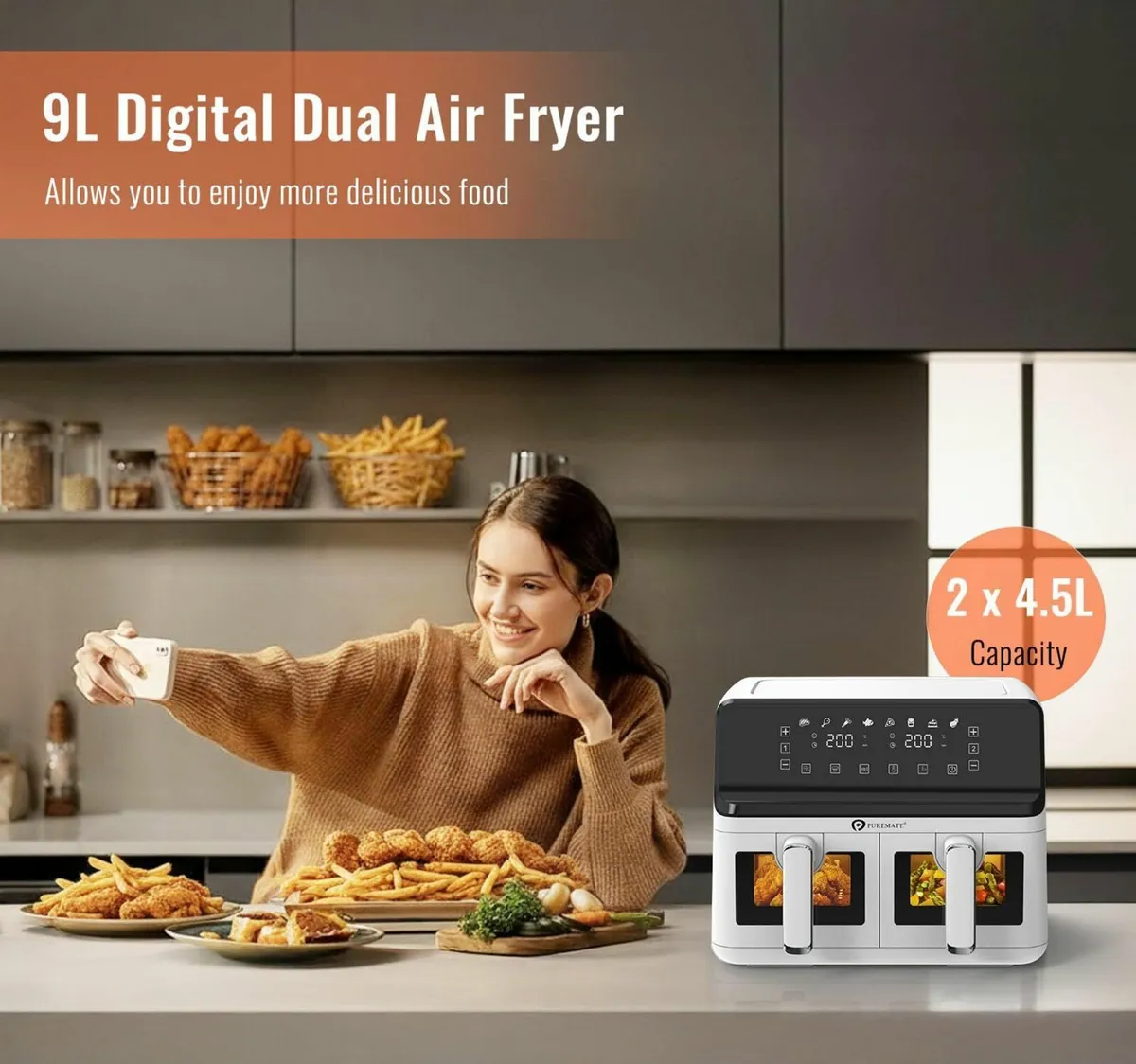 9L Dual Air Fryer with Digital Display Healthy - Image 2