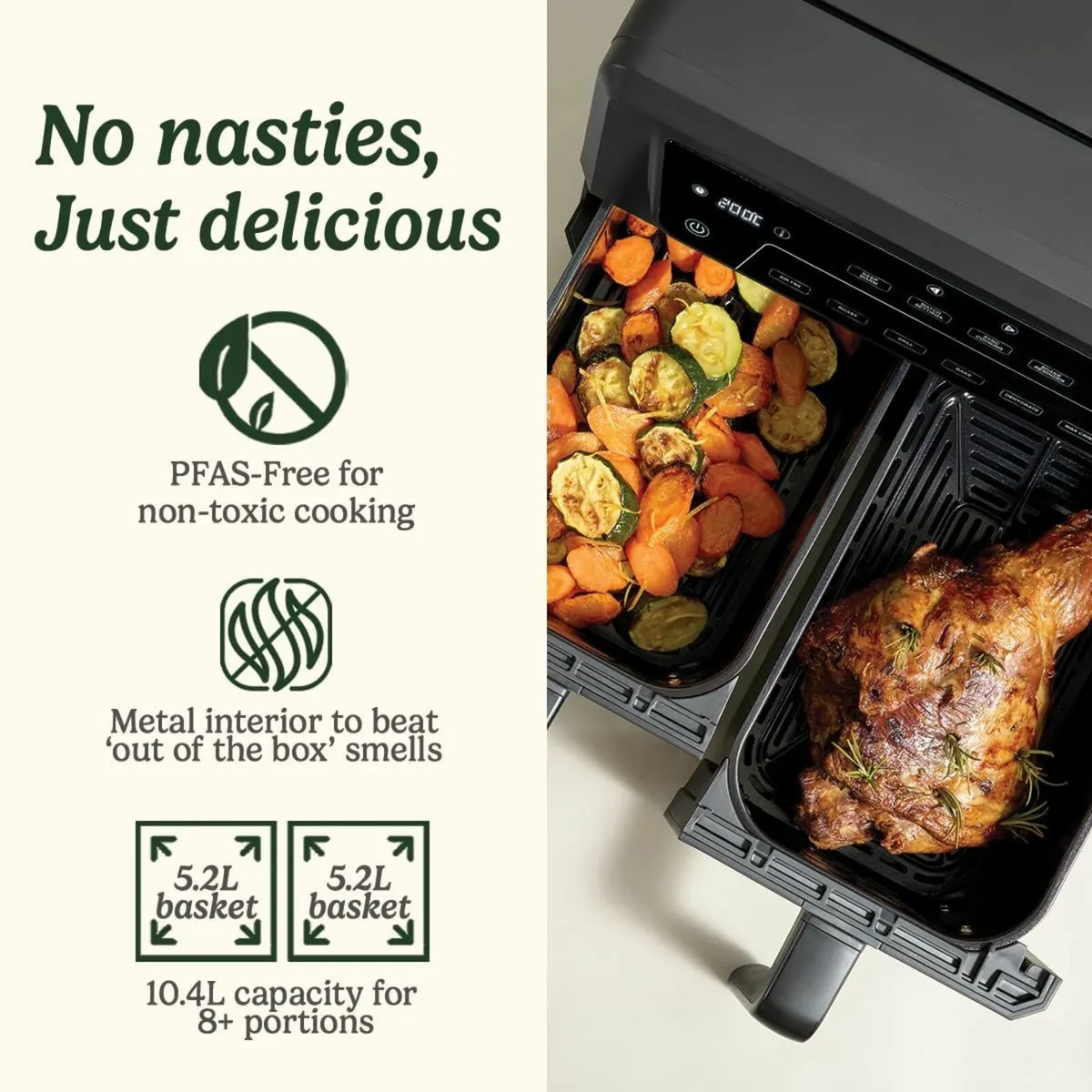 XXL10.4L Air Fryer with 2 x 5.2L Drawers PFAS - Image 3