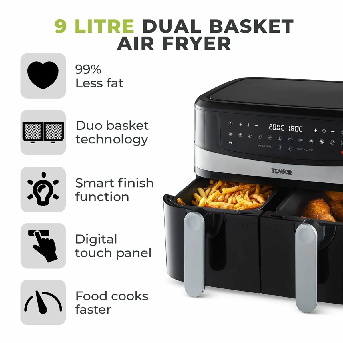 T17088 Vortx 9L Dual Basket Air Fryer with Smart - Image 2
