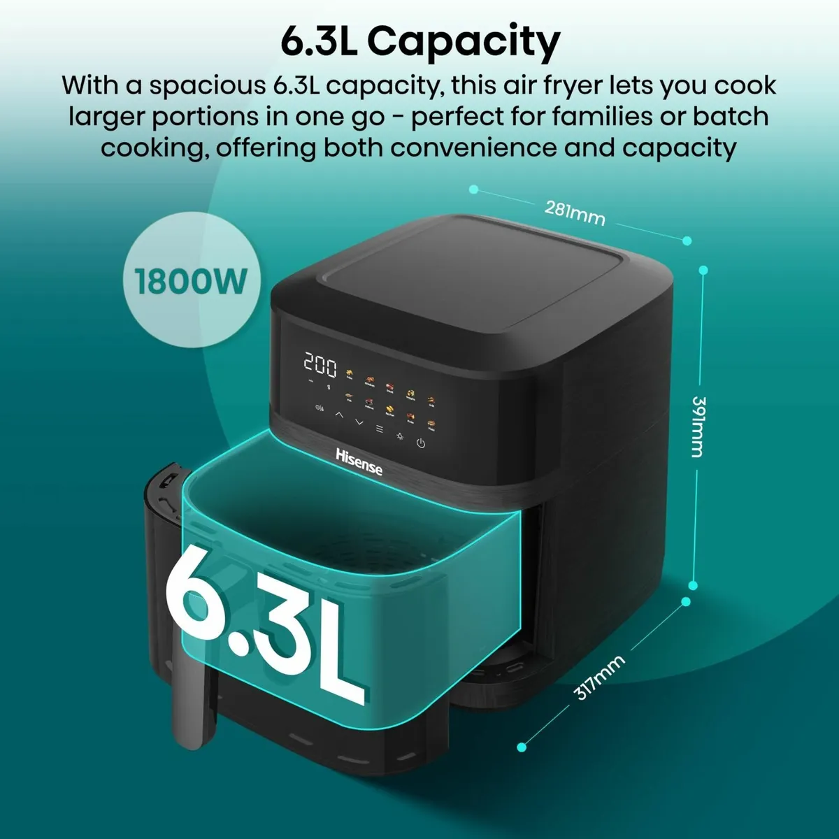 6.3L Air Fryer - 1800W Energy-Saving Colour Touch - Image 2