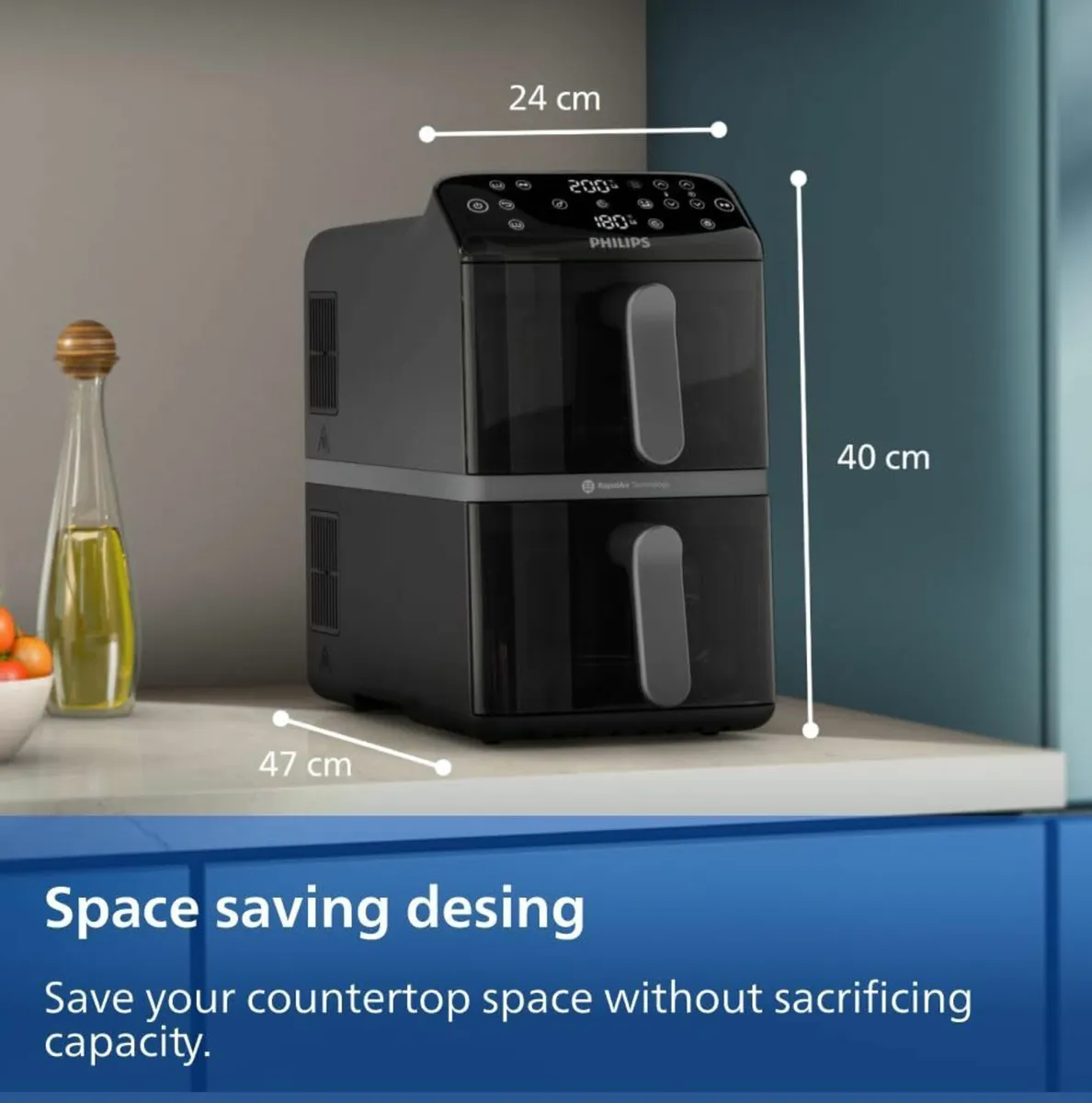 4000 Series Stacked Dual Basket Airfryer 10L – - Image 2